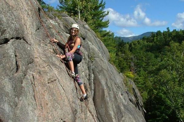 Northwood School student rock climbing in the Adirondacks